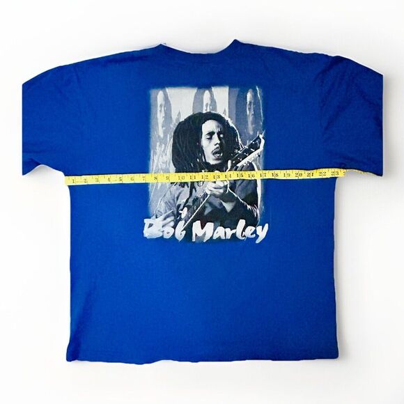 BOB MARLEY Shirt Sz XL Royal Blue Front Back Printed Reggae - Picture 4 of 4